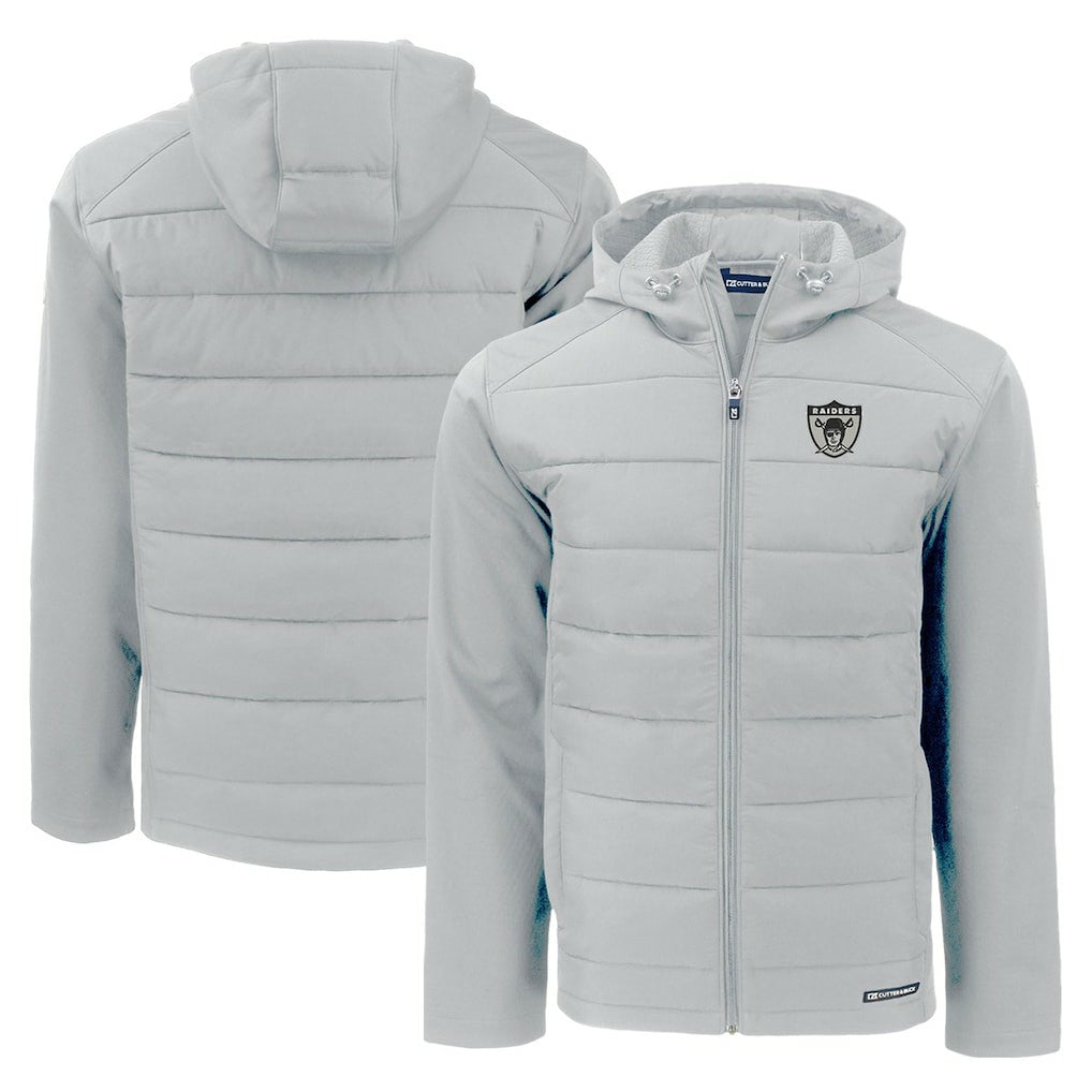 Las Vegas Raiders Cutter & Buck Throwback Evoke Hybrid Eco Softshell Recycled Full-Zip Hoodie Jacket - Gray online