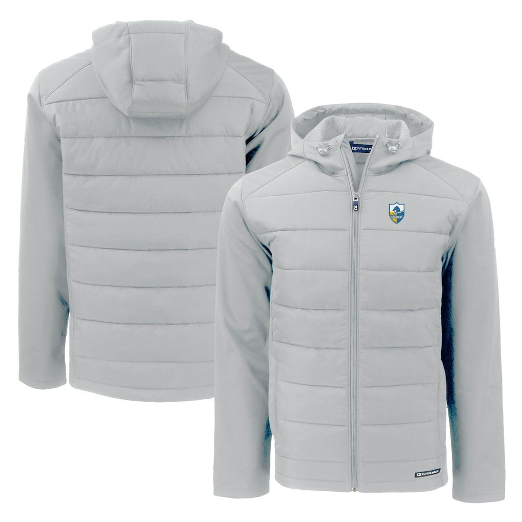 Los Angeles Chargers Cutter & Buck Throwback Evoke Hybrid Eco Softshell Recycled Full-Zip Hoodie Jacket - Gray discount