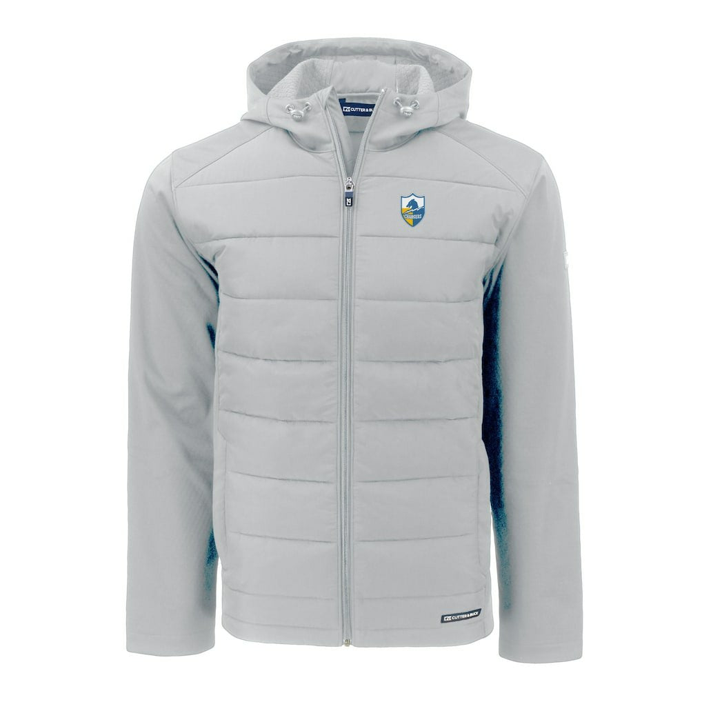 Los Angeles Chargers Cutter & Buck Throwback Evoke Hybrid Eco Softshell Recycled Full-Zip Hoodie Jacket - Gray discount