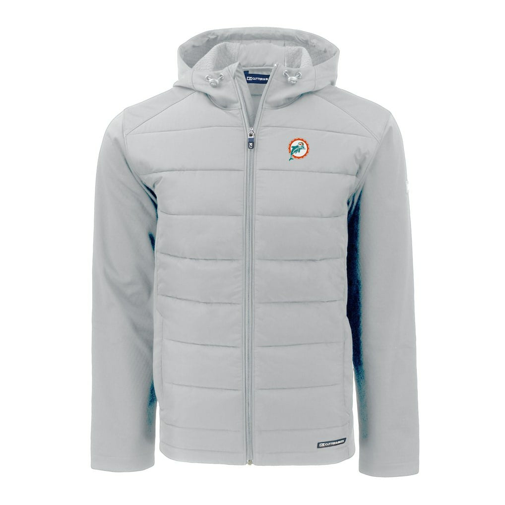 Miami Dolphins Cutter & Buck Throwback Evoke Hybrid Eco Softshell Recycled Full-Zip Hoodie Jacket - Gray online