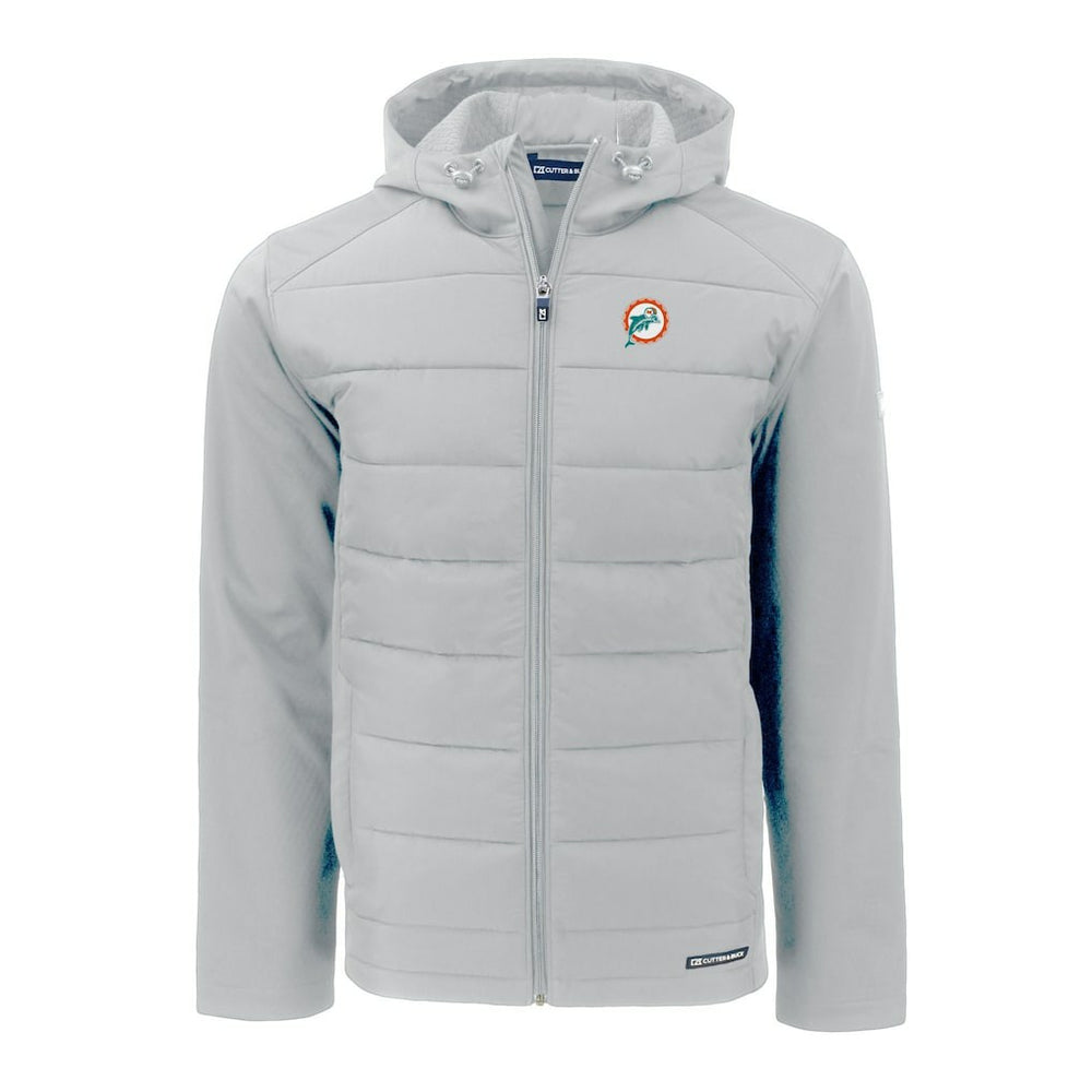 Miami Dolphins Cutter & Buck Throwback Evoke Hybrid Eco Softshell Recycled Full-Zip Hoodie Jacket - Gray online