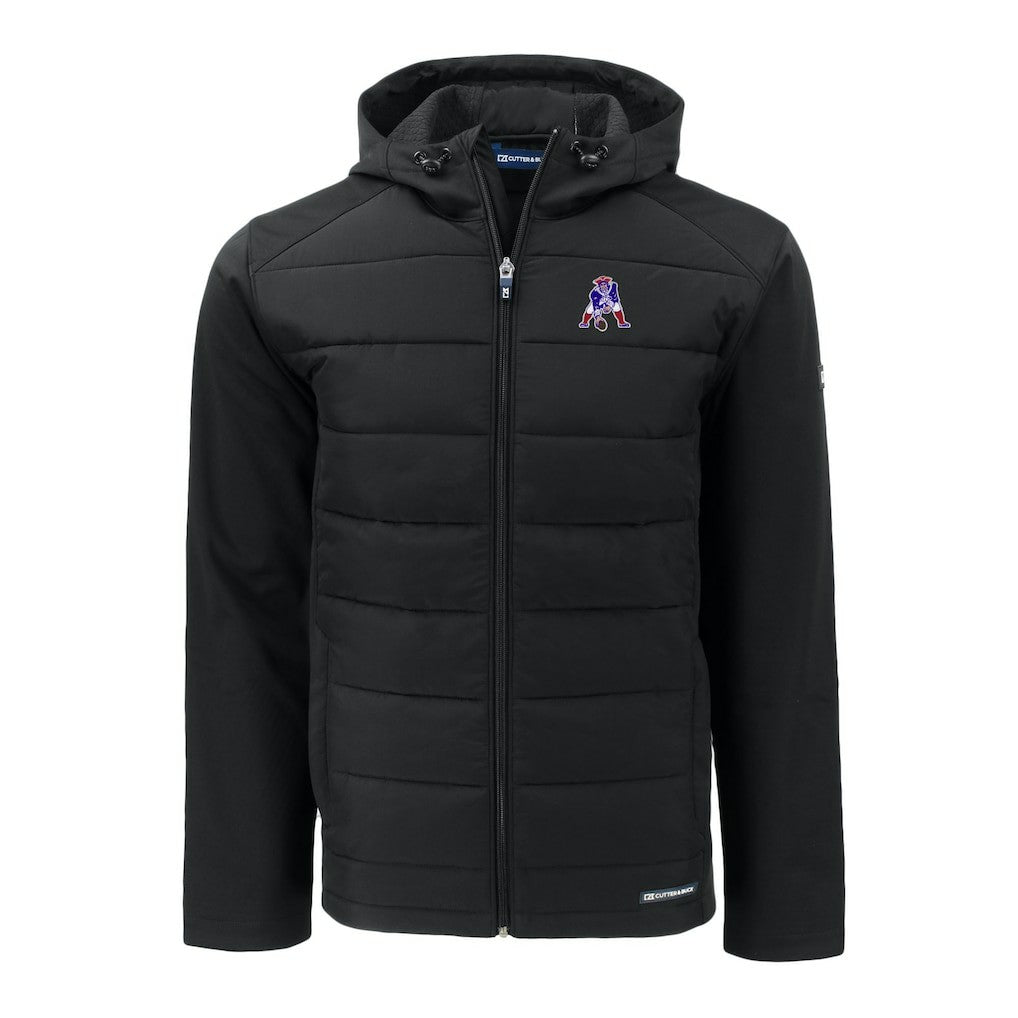 New England Patriots Cutter & Buck Throwback Evoke Hybrid Eco Softshell Recycled Full-Zip Hoodie Jacket - Black on sale