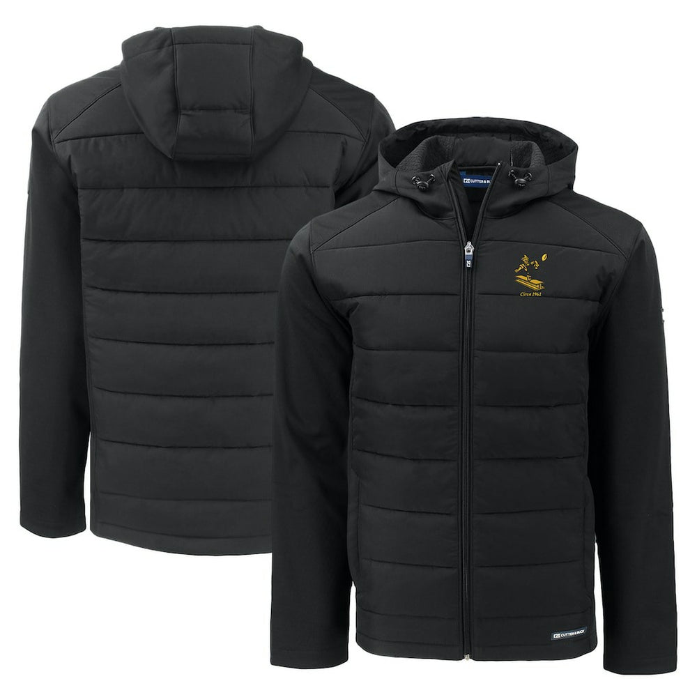 Pittsburgh Steelers Cutter & Buck Throwback Evoke Hybrid Eco Softshell Recycled Full-Zip Hoodie Jacket - Black for sale