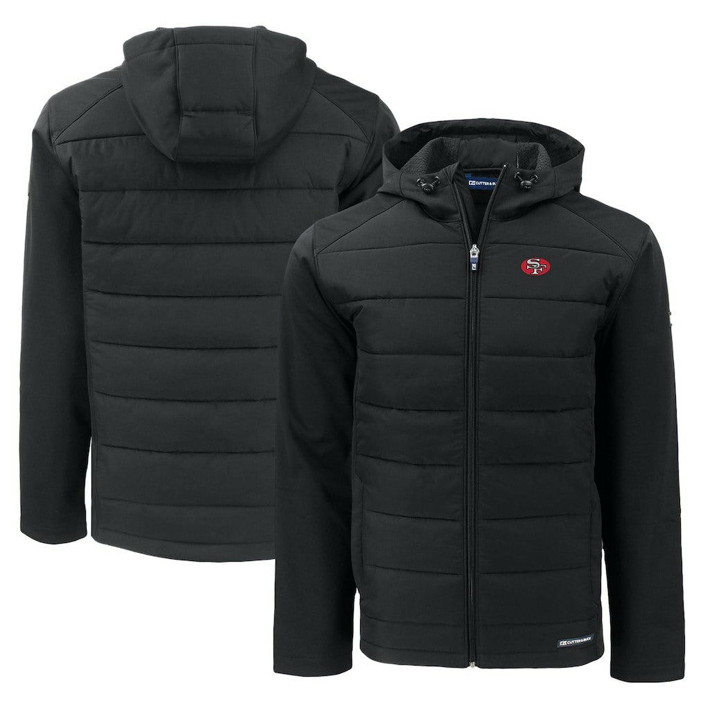 San Francisco 49ers Cutter & Buck Throwback Evoke Hybrid Eco Softshell Recycled Full-Zip Hoodie Jacket - Black sale