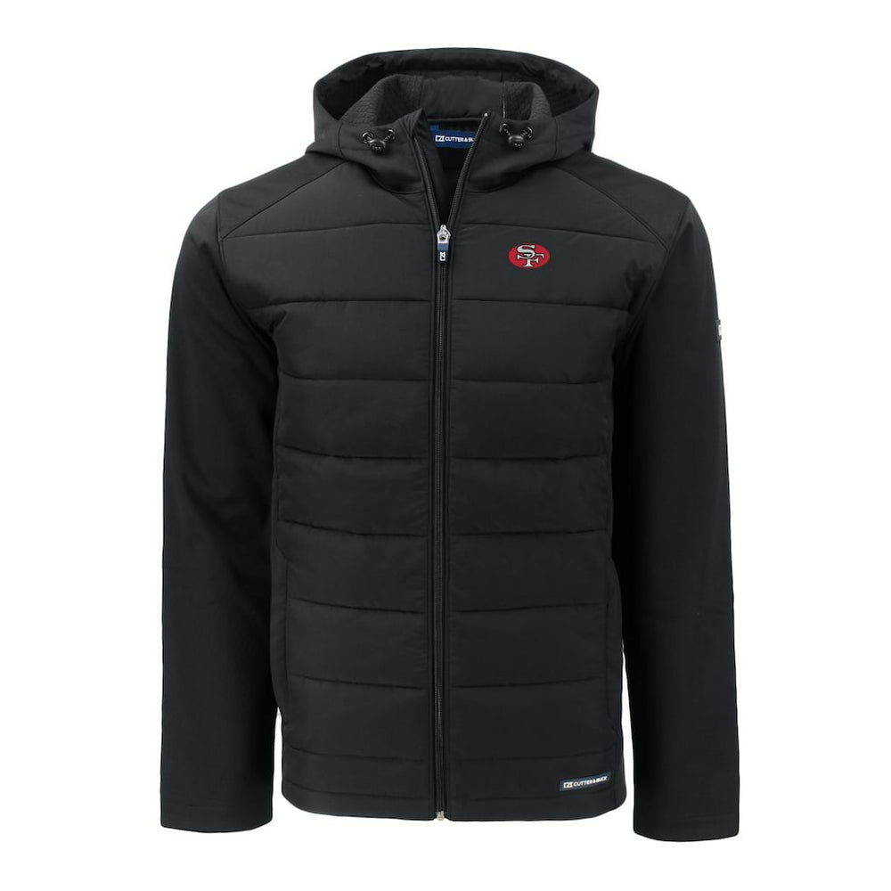 San Francisco 49ers Cutter & Buck Throwback Evoke Hybrid Eco Softshell Recycled Full-Zip Hoodie Jacket - Black sale
