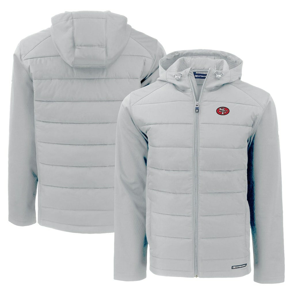 San Francisco 49ers Cutter & Buck Throwback Evoke Hybrid Eco Softshell Recycled Full-Zip Hoodie Jacket - Gray online