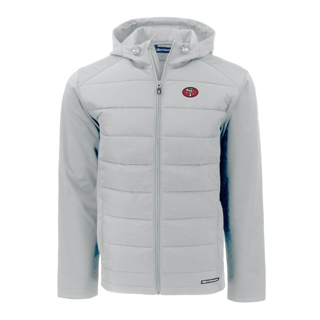 San Francisco 49ers Cutter & Buck Throwback Evoke Hybrid Eco Softshell Recycled Full-Zip Hoodie Jacket - Gray online