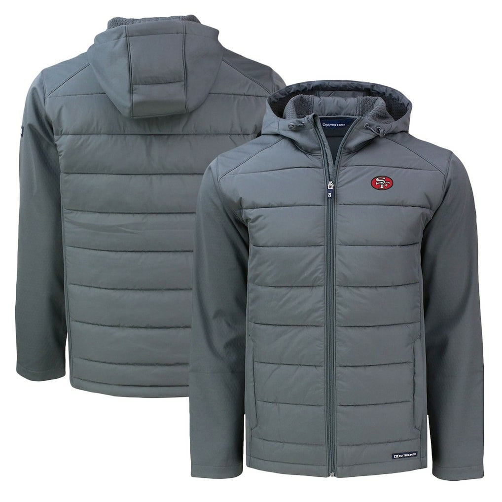 San Francisco 49ers Cutter & Buck Throwback Evoke Hybrid Eco Softshell Recycled Full-Zip Hoodie Jacket - Gray discount