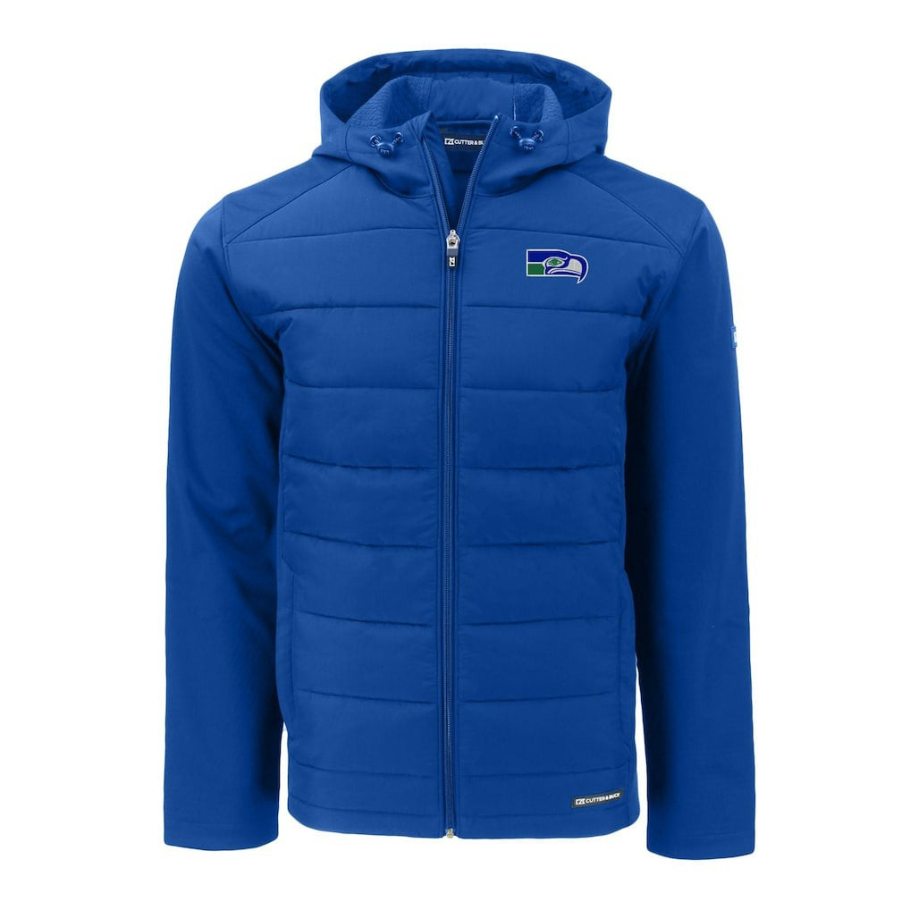 Seattle Seahawks Cutter & Buck Throwback Evoke Hybrid Eco Softshell Recycled Full-Zip Hoodie Jacket - Royal discount