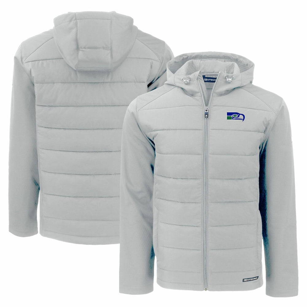 Seattle Seahawks Cutter & Buck Throwback Evoke Hybrid Eco Softshell Recycled Full-Zip Hoodie Jacket - Gray cheap