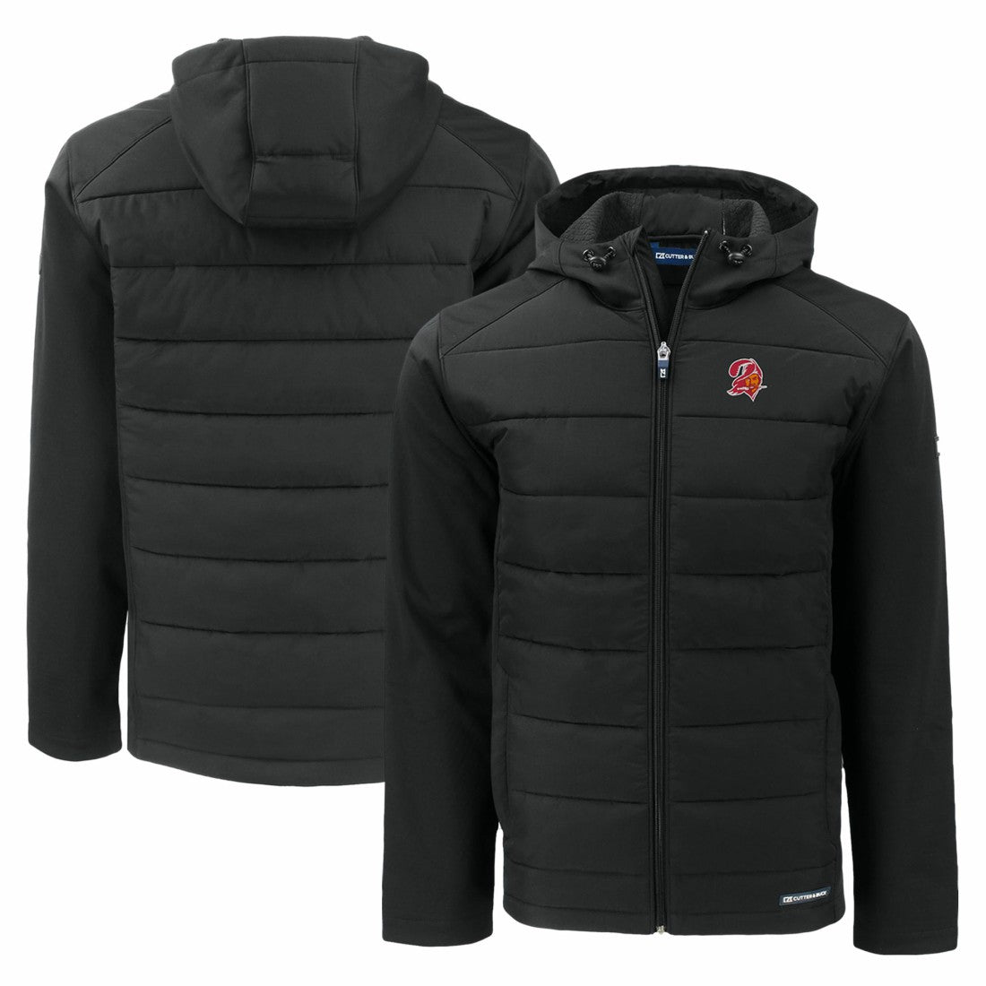 Tampa Bay Buccaneers Cutter & Buck Throwback Evoke Hybrid Eco Softshell Recycled Full-Zip Hoodie Jacket - Black on sale