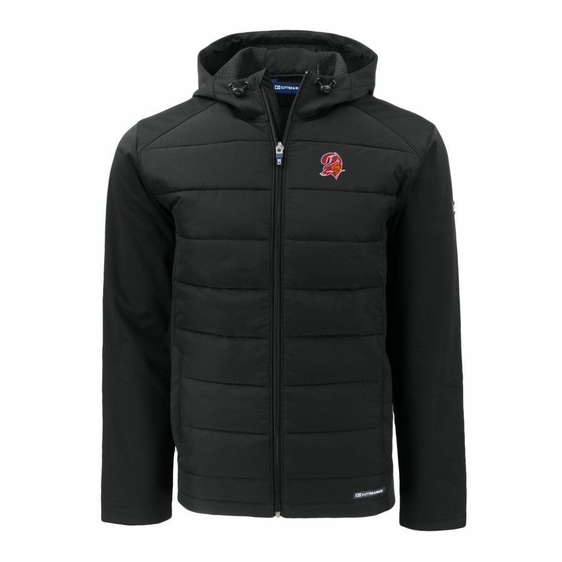 Tampa Bay Buccaneers Cutter & Buck Throwback Evoke Hybrid Eco Softshell Recycled Full-Zip Hoodie Jacket - Black on sale