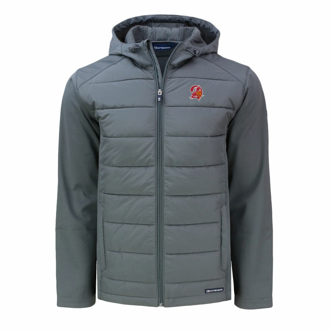 Tampa Bay Buccaneers Cutter & Buck Throwback Evoke Hybrid Eco Softshell Recycled Full-Zip Hoodie Jacket - Gray online