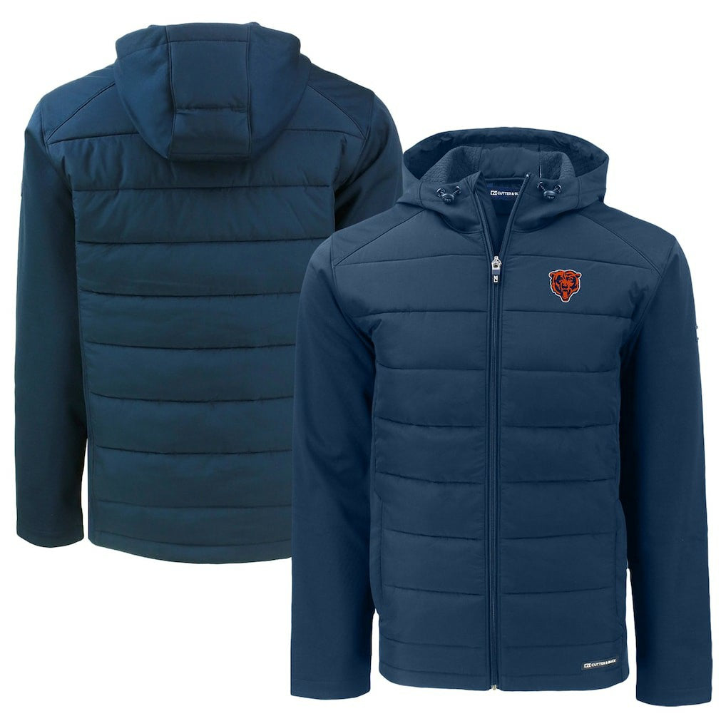 Chicago Bears Cutter & Buck Throwback Big & Tall Evoke Hybrid Eco Softshell Recycled Full-Zip Jacket - Navy for sale