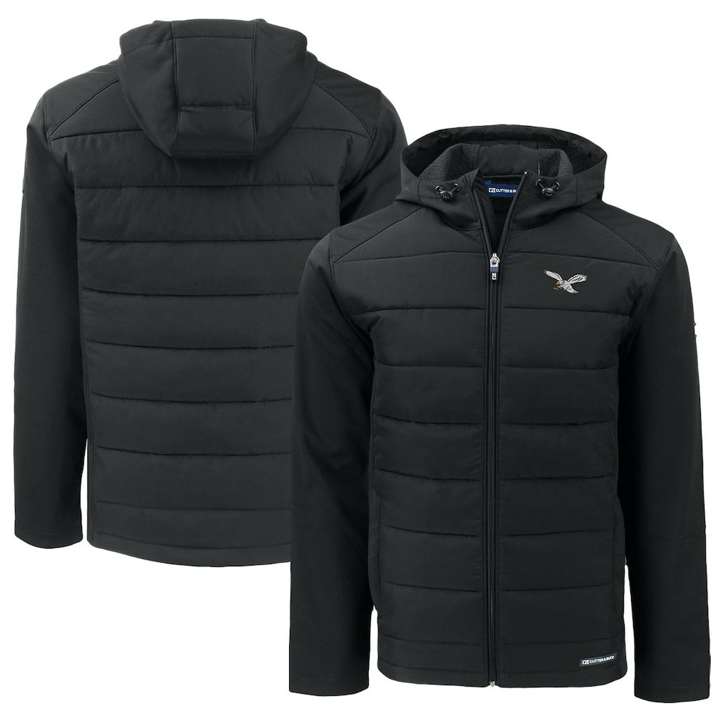 Philadelphia Eagles Cutter & Buck Throwback Big & Tall Evoke Hybrid Eco Softshell Recycled Full-Zip Hoodie - Black discount