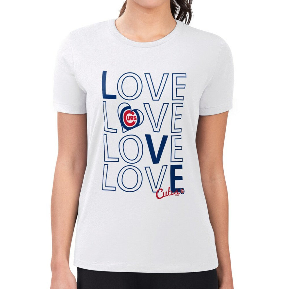 Chicago Cubs G-III 4Her by Carl Banks Women's Super-Slim Fit Lightweight Love Graphic Team T-Shirt White