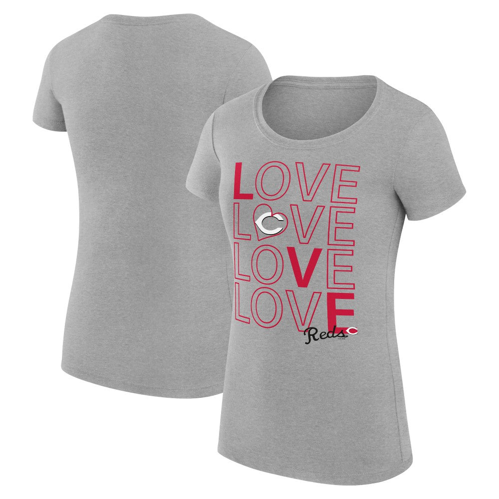 Cincinnati Reds G-III 4Her by Carl Banks Women's Super-Slim Fit Lightweight Love Graphic Team T-Shirt Heather Gray