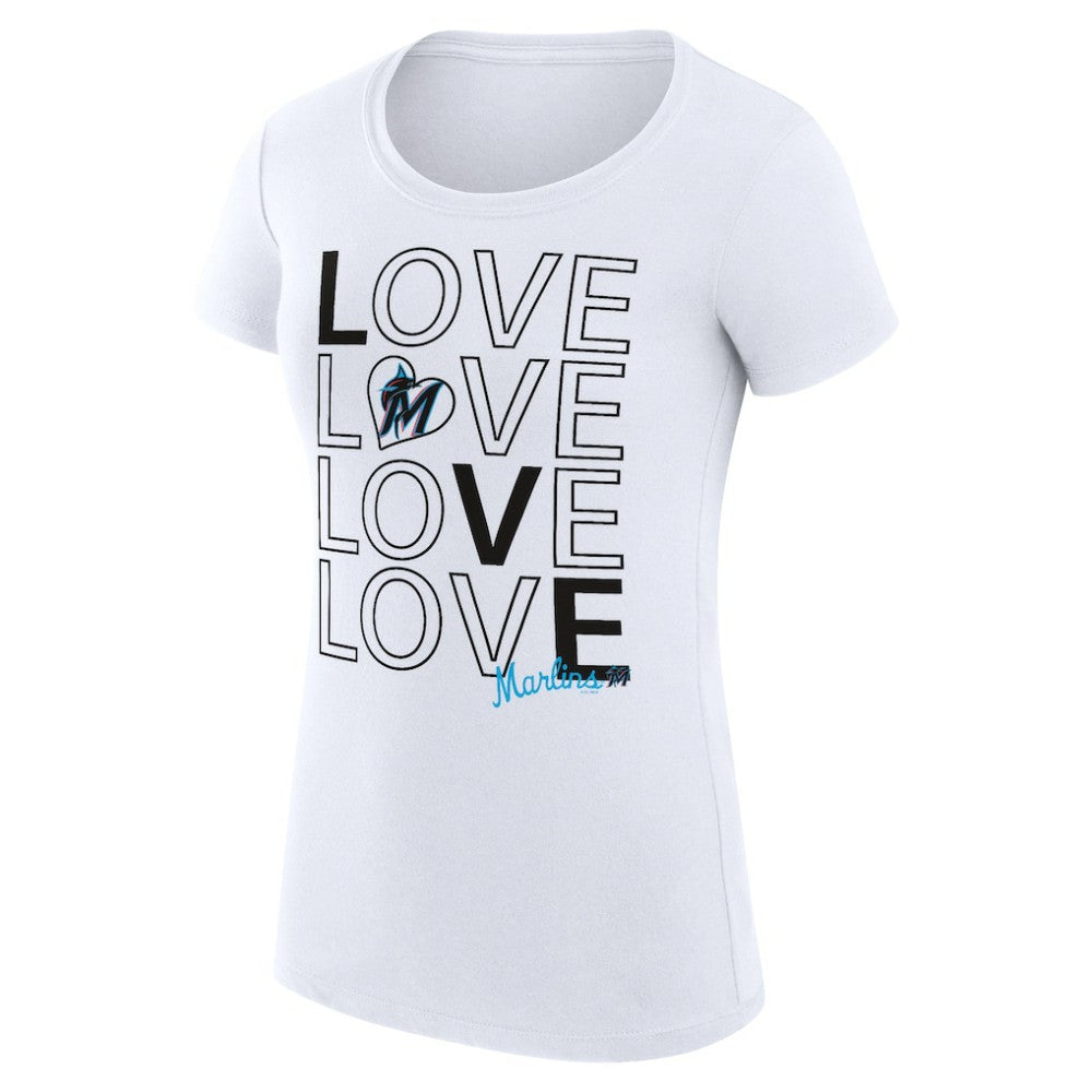 Miami Marlins G-III 4Her by Carl Banks Women's Super-Slim Fit Lightweight Love Graphic Team T-Shirt White