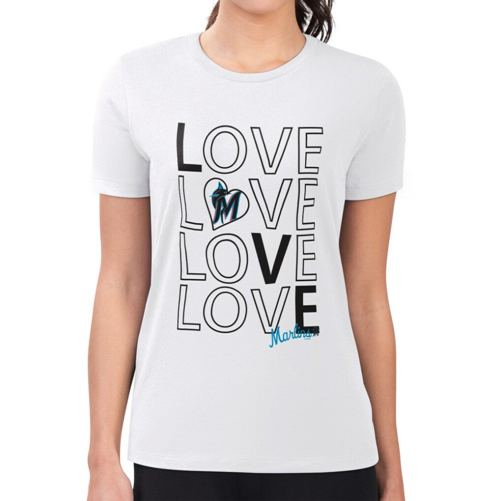 Miami Marlins G-III 4Her by Carl Banks Women's Super-Slim Fit Lightweight Love Graphic Team T-Shirt White