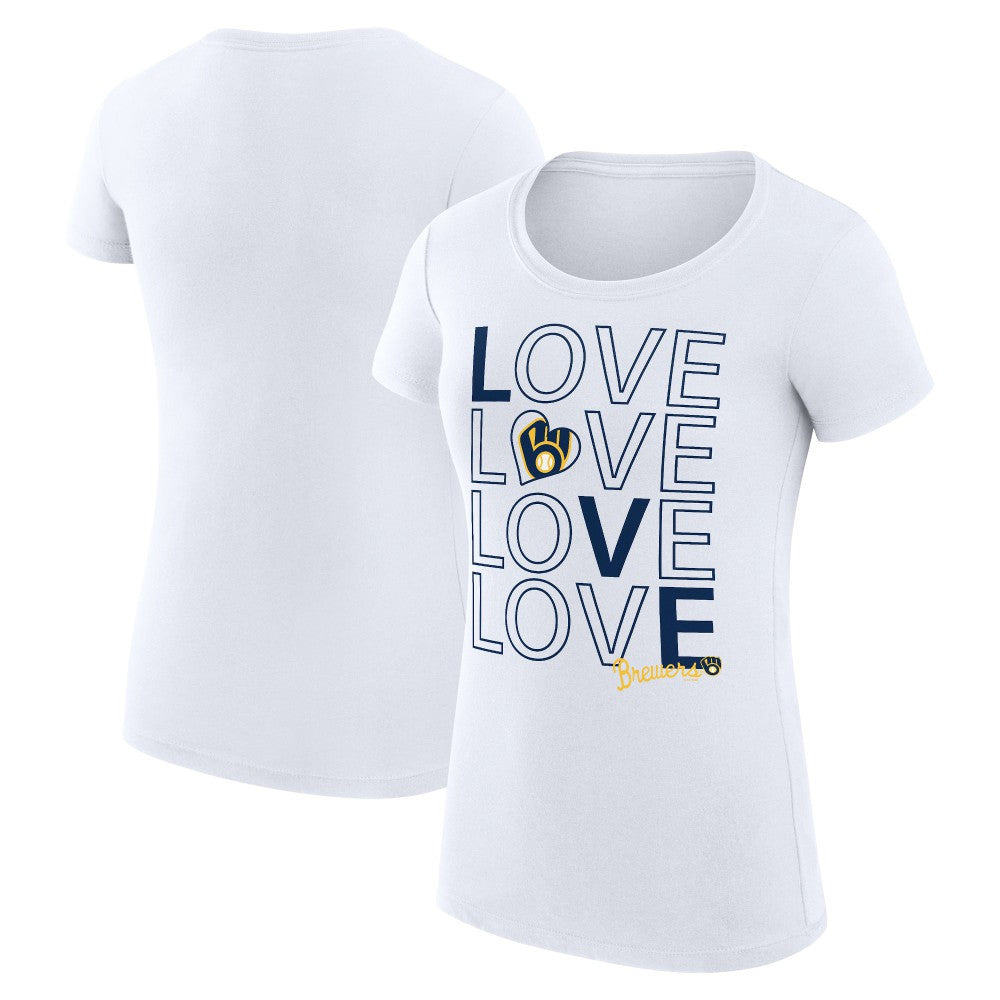 Milwaukee Brewers G-III 4Her by Carl Banks Women's Super-Slim Fit Lightweight Love Graphic Team T-Shirt White