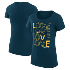 Milwaukee Brewers G-III 4Her by Carl Banks Women's Super-Slim Fit Lightweight Love Graphic Team T-Shirt Navy