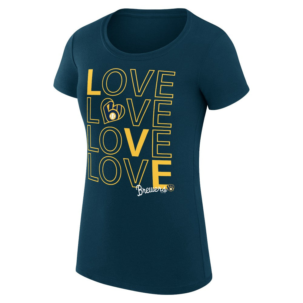 Milwaukee Brewers G-III 4Her by Carl Banks Women's Super-Slim Fit Lightweight Love Graphic Team T-Shirt Navy