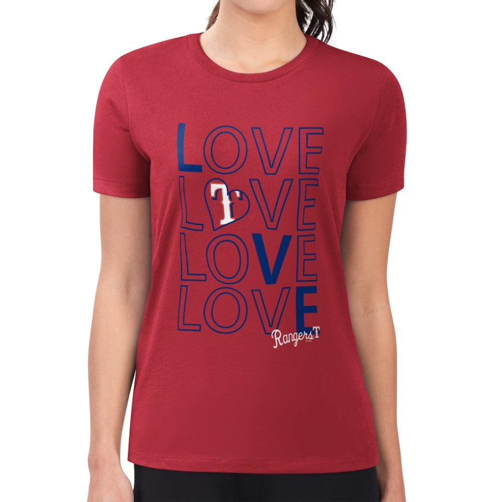 Texas Rangers G-III 4Her by Carl Banks Women's Super-Slim Fit Lightweight Love Graphic Team T-Shirt Red