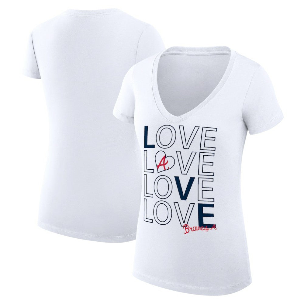 Atlanta Braves G-III 4Her by Carl Banks Women's Super-Slim Fit Lightweight Love Graphic Team V-Neck T-Shirt White