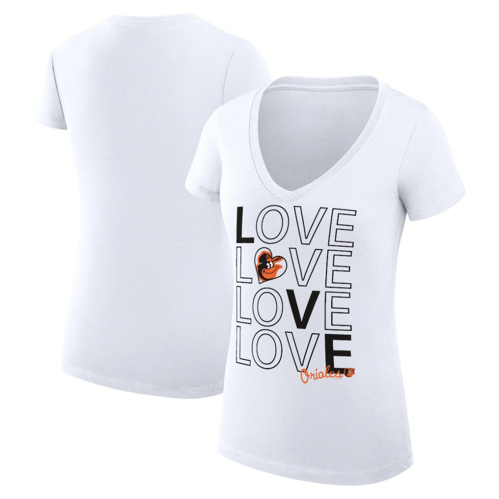 Baltimore Orioles G-III 4Her by Carl Banks Women's Super-Slim Fit Lightweight Love Graphic Team V-Neck T-Shirt White