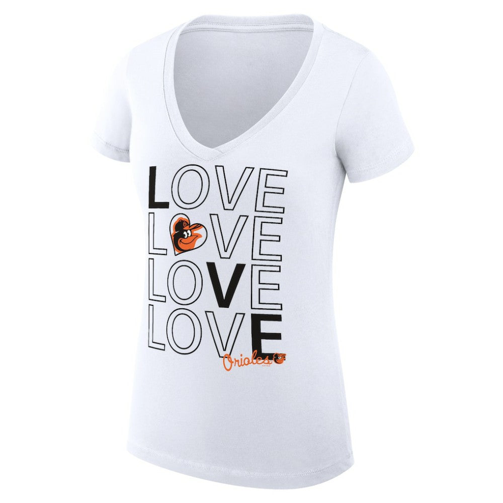 Baltimore Orioles G-III 4Her by Carl Banks Women's Super-Slim Fit Lightweight Love Graphic Team V-Neck T-Shirt White