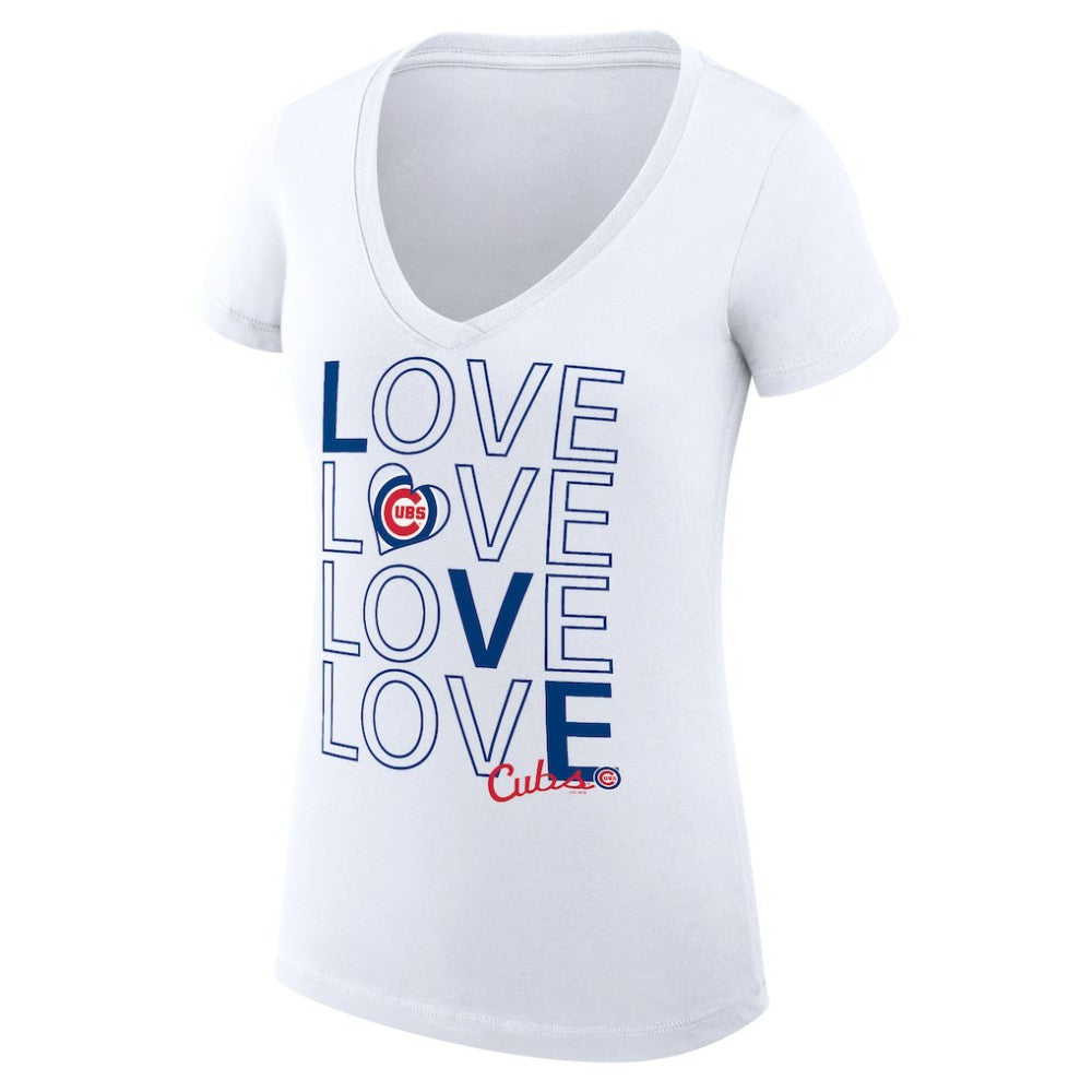Chicago Cubs G-III 4Her by Carl Banks Women's Super-Slim Fit Lightweight Love Graphic Team V-Neck T-Shirt White