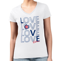 Chicago Cubs G-III 4Her by Carl Banks Women's Super-Slim Fit Lightweight Love Graphic Team V-Neck T-Shirt White