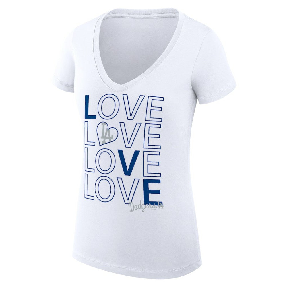 Los Angeles Dodgers G-III 4Her by Carl Banks Women's Super-Slim Fit Lightweight Love Graphic Team V-Neck T-Shirt White