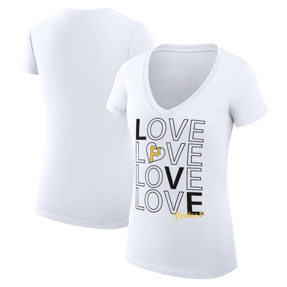 Pittsburgh Pirates G-III 4Her by Carl Banks Women's Super-Slim Fit Lightweight Love Graphic Team V-Neck T-Shirt White
