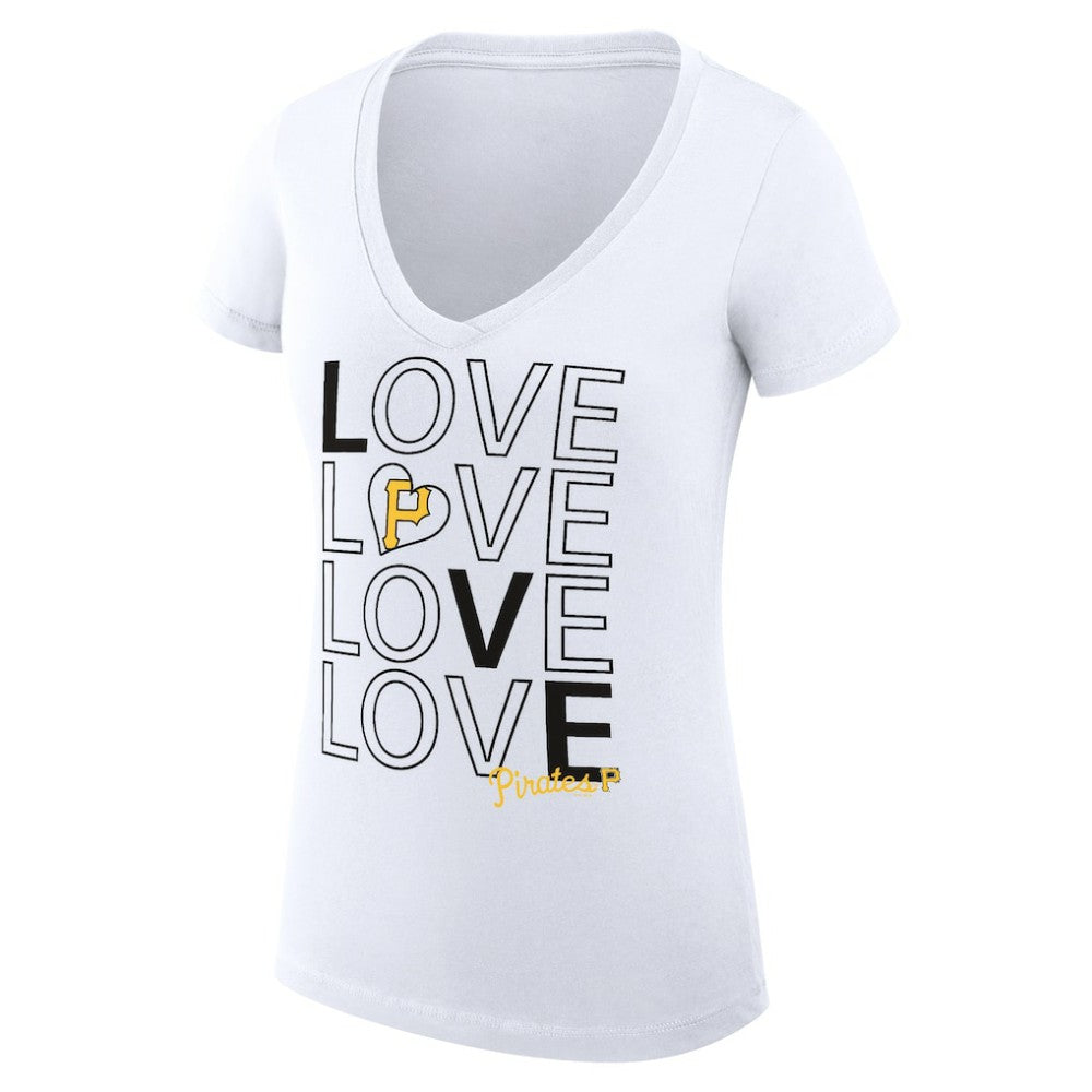Pittsburgh Pirates G-III 4Her by Carl Banks Women's Super-Slim Fit Lightweight Love Graphic Team V-Neck T-Shirt White