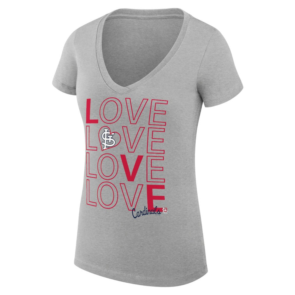 St. Louis Cardinals G-III 4Her by Carl Banks Women's Super-Slim Fit Lightweight Love Graphic Team V-Neck T-Shirt Heather Gray