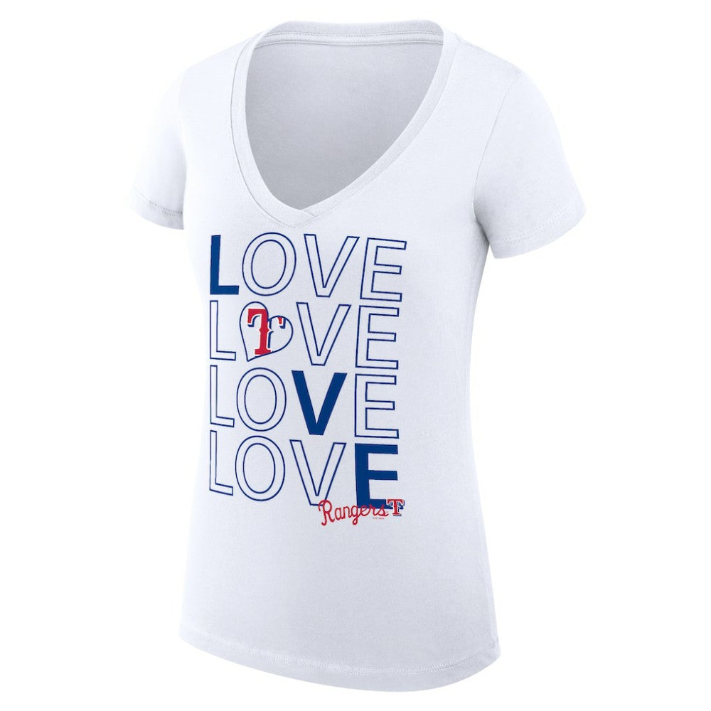 Texas Rangers G-III 4Her by Carl Banks Women's Super-Slim Fit Lightweight Love Graphic Team V-Neck T-Shirt White