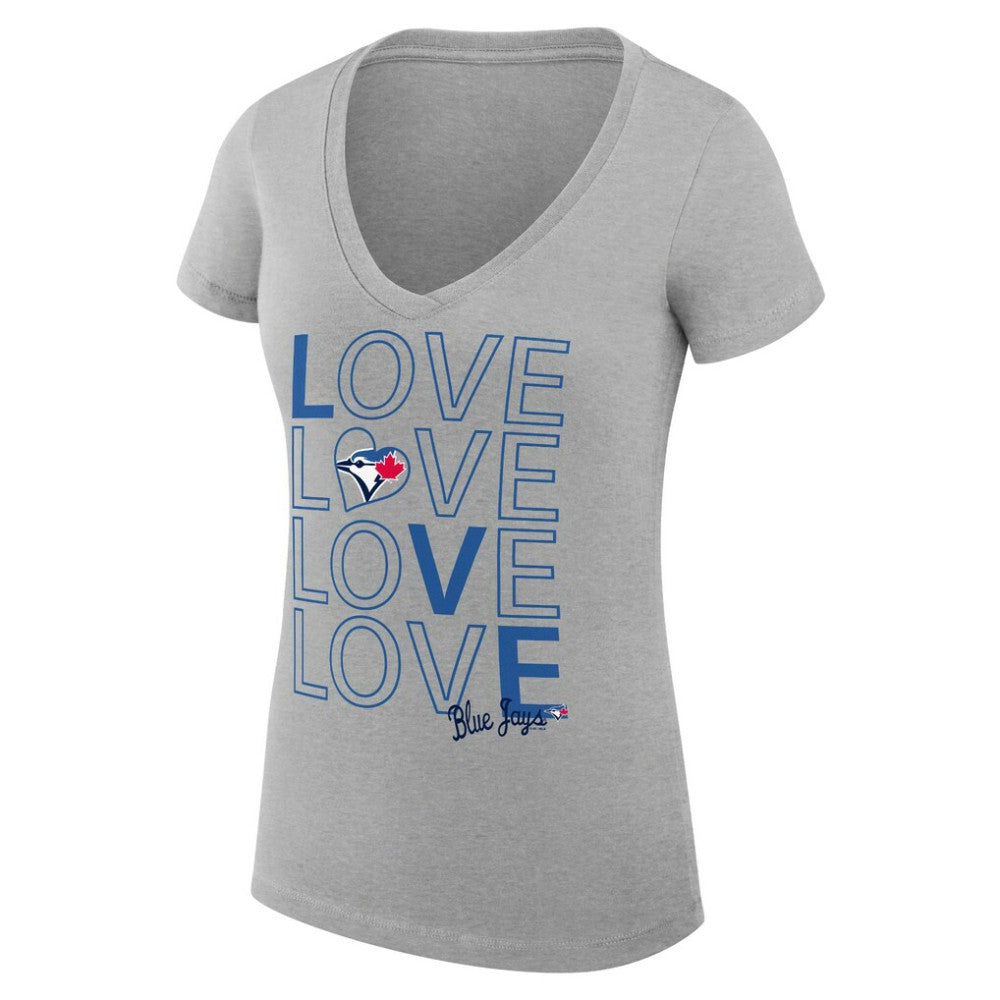 Toronto Blue Jays G-III 4Her by Carl Banks Women's Super-Slim Fit Lightweight Love Graphic Team V-Neck T-Shirt Heather Gray