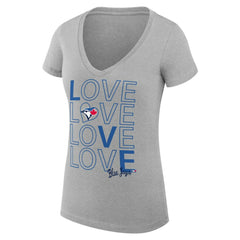 Toronto Blue Jays G-III 4Her by Carl Banks Women's Super-Slim Fit Lightweight Love Graphic Team V-Neck T-Shirt Heather Gray