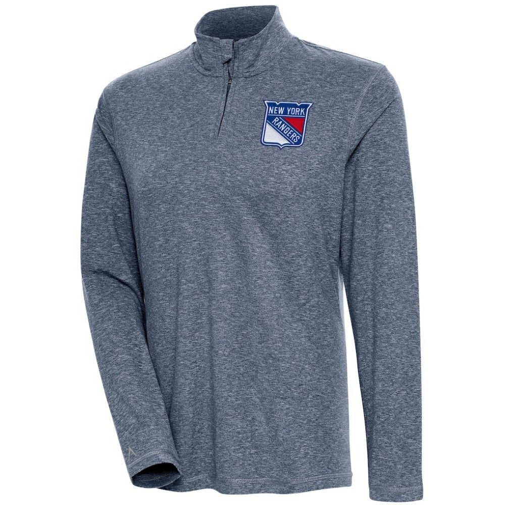 New York Rangers Antigua Women's Confront Quarter-Zip Pullover Top - Heather Navy Pullover