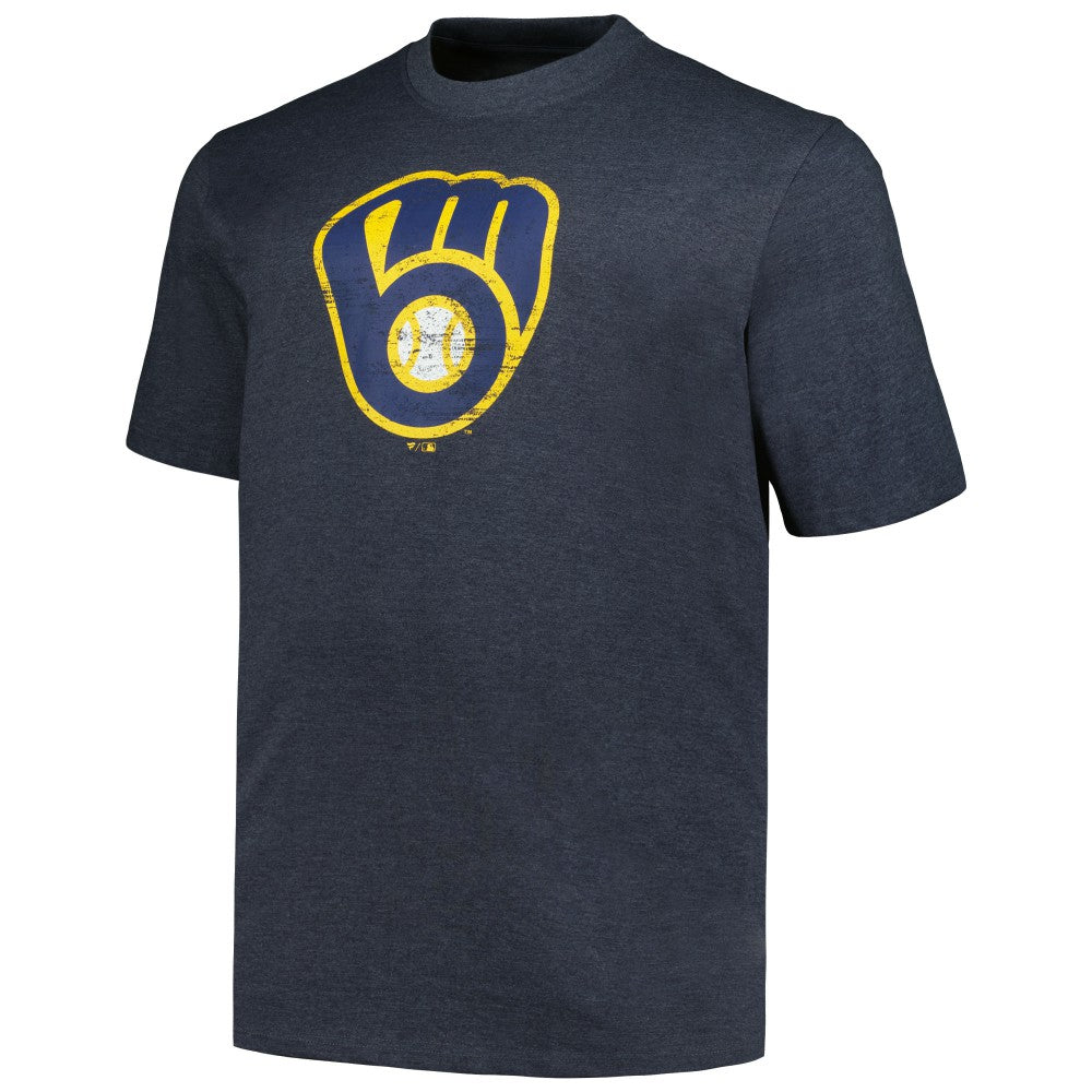Milwaukee Brewers Profile Big & Tall Weathered Logo T-Shirt Heather Navy