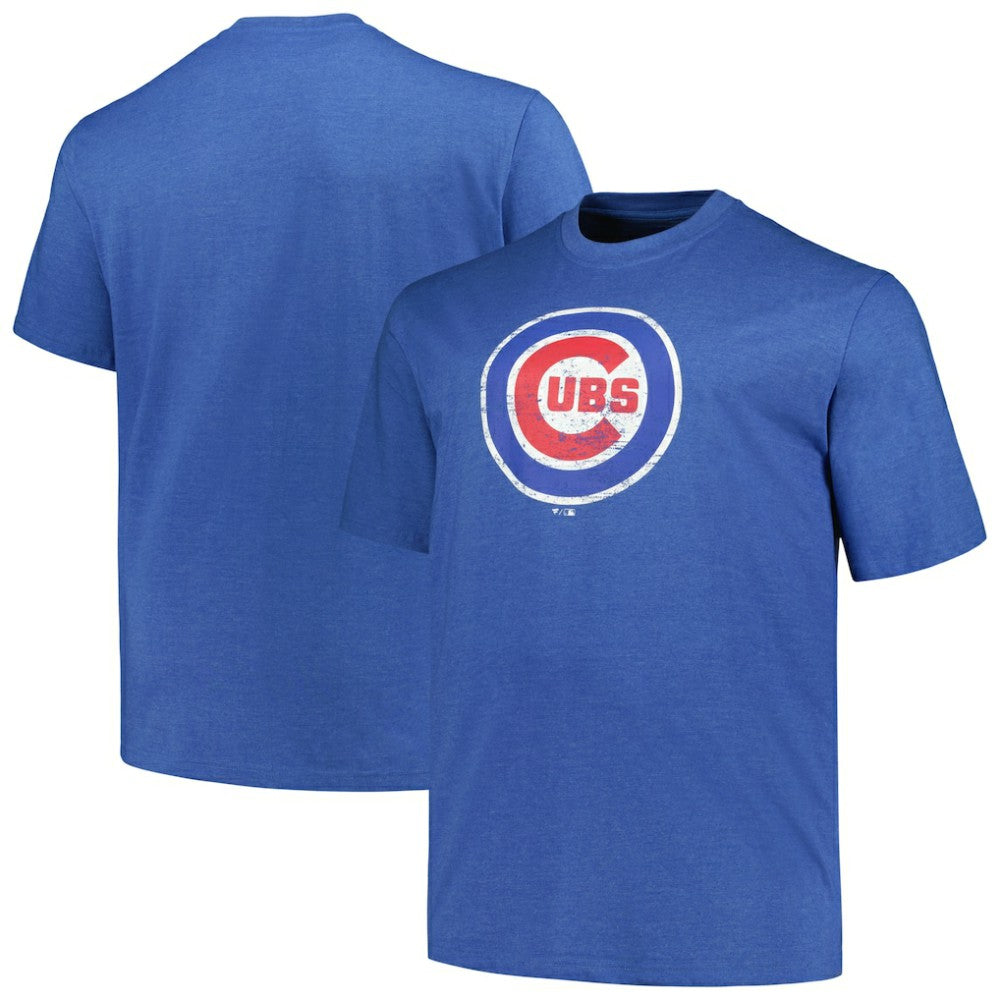 Chicago Cubs Profile Big & Tall Weathered Logo T-Shirt Heather Royal