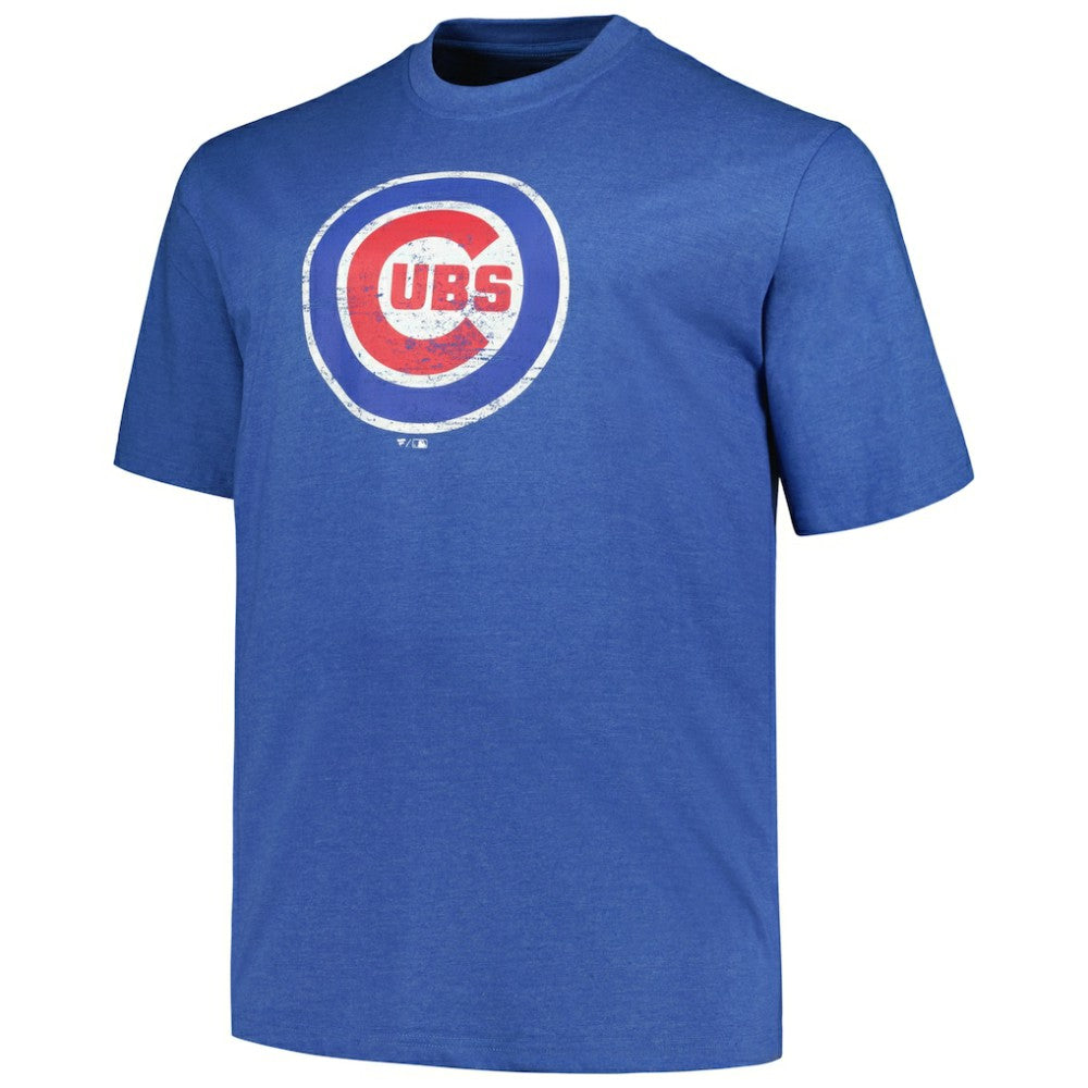 Chicago Cubs Profile Big & Tall Weathered Logo T-Shirt Heather Royal