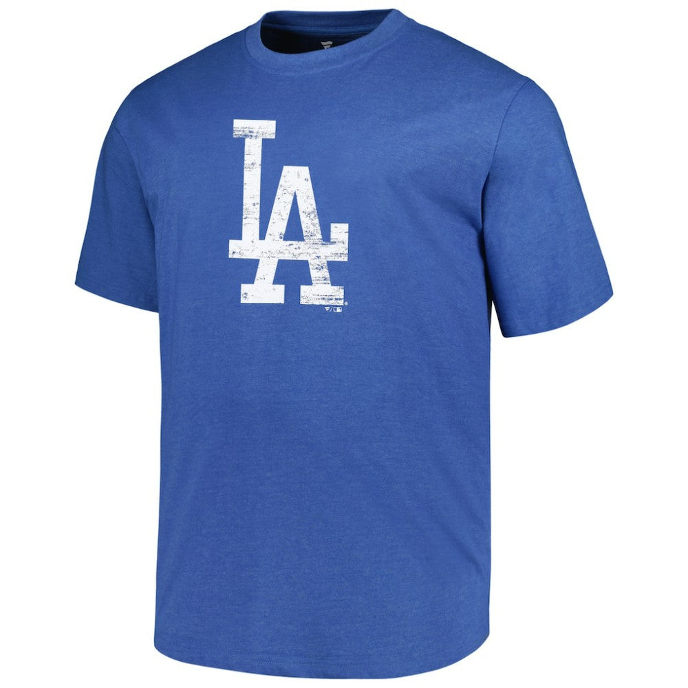 Los Angeles Dodgers Profile Big & Tall Weathered Logo T-Shirt Heather Royal