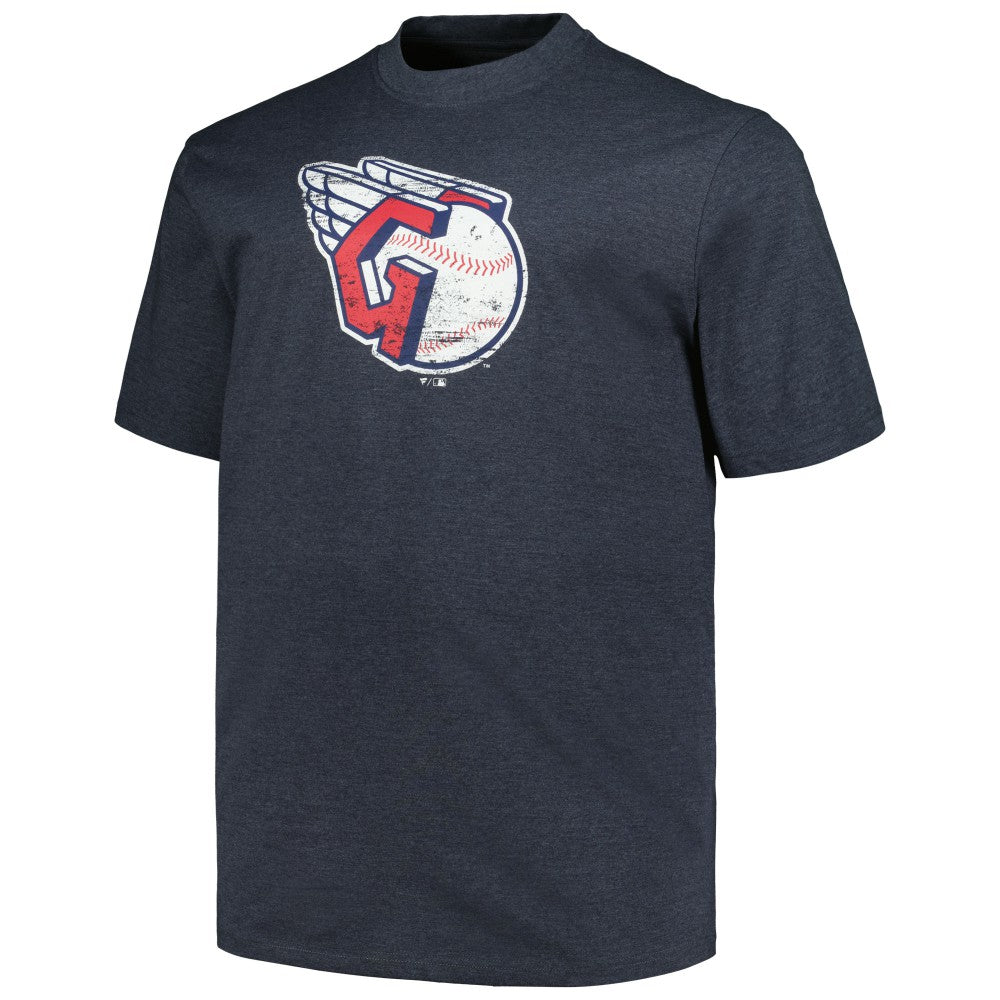 Cleveland Guardians Profile Big & Tall Weathered Logo T-Shirt Heather Navy