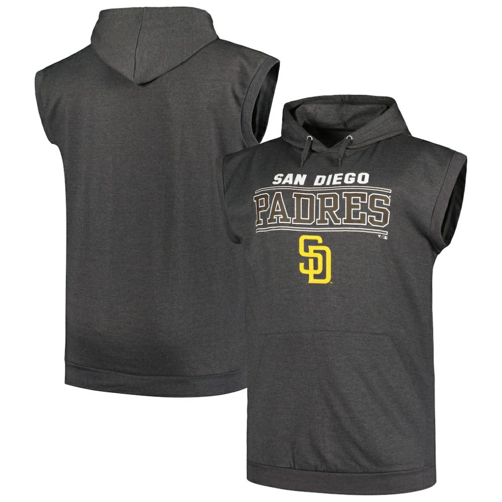 San Diego Padres Profile Big & Tall Muscle Sleeveless Pullover Hoodie Heather Charcoal