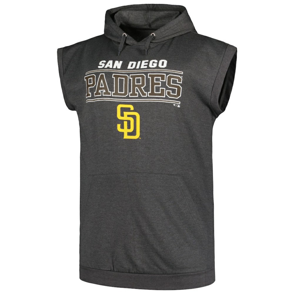San Diego Padres Profile Big & Tall Muscle Sleeveless Pullover Hoodie Heather Charcoal