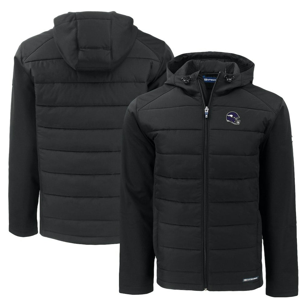Minnesota Vikings Cutter & Buck Helmet Evoke Hybrid Eco Softshell Recycled Full-Zip Hoodie Jacket - Black on sale
