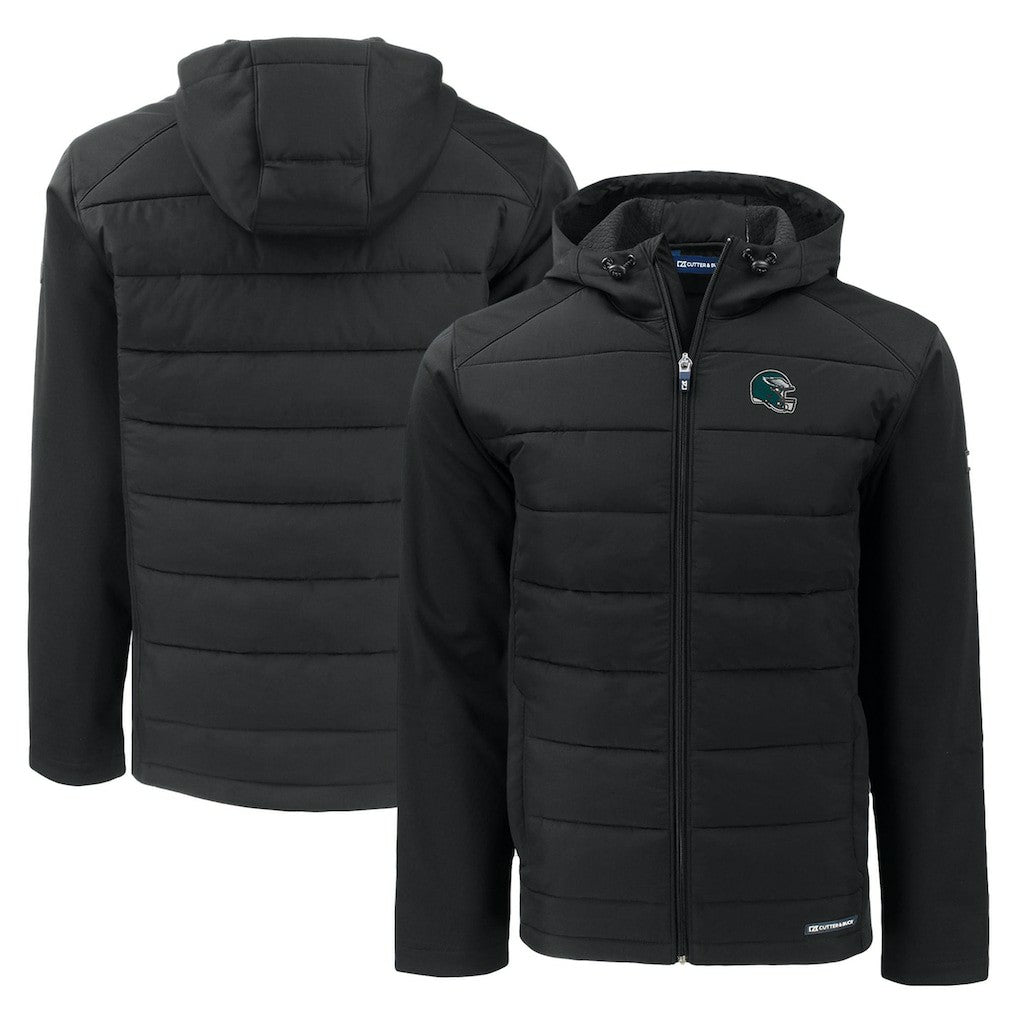 Philadelphia Eagles Cutter & Buck Helmet Evoke Hybrid Eco Softshell Recycled Full-Zip Hoodie Jacket - Black sale
