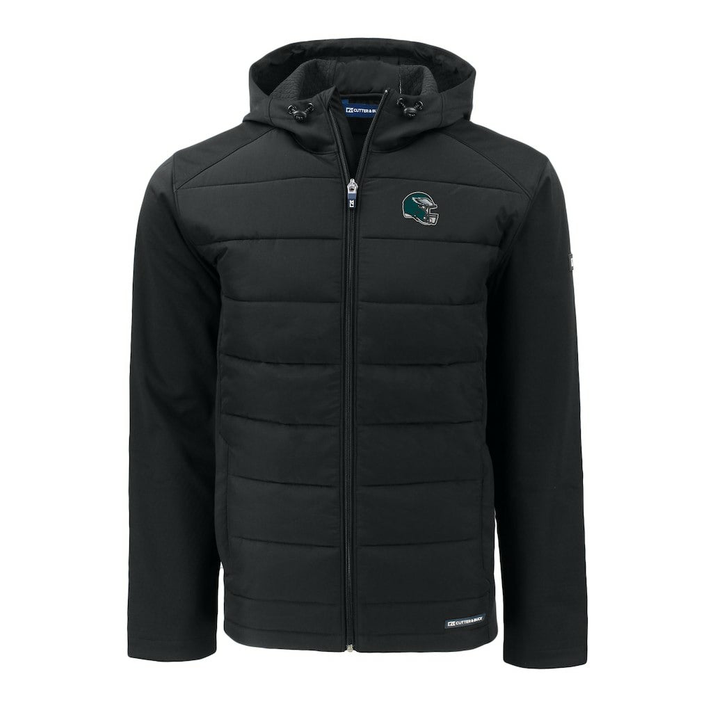 Philadelphia Eagles Cutter & Buck Helmet Evoke Hybrid Eco Softshell Recycled Full-Zip Hoodie Jacket - Black sale